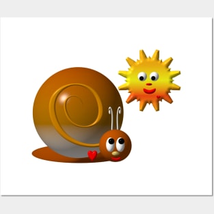 Cute Snail With Smiling Sun Posters and Art